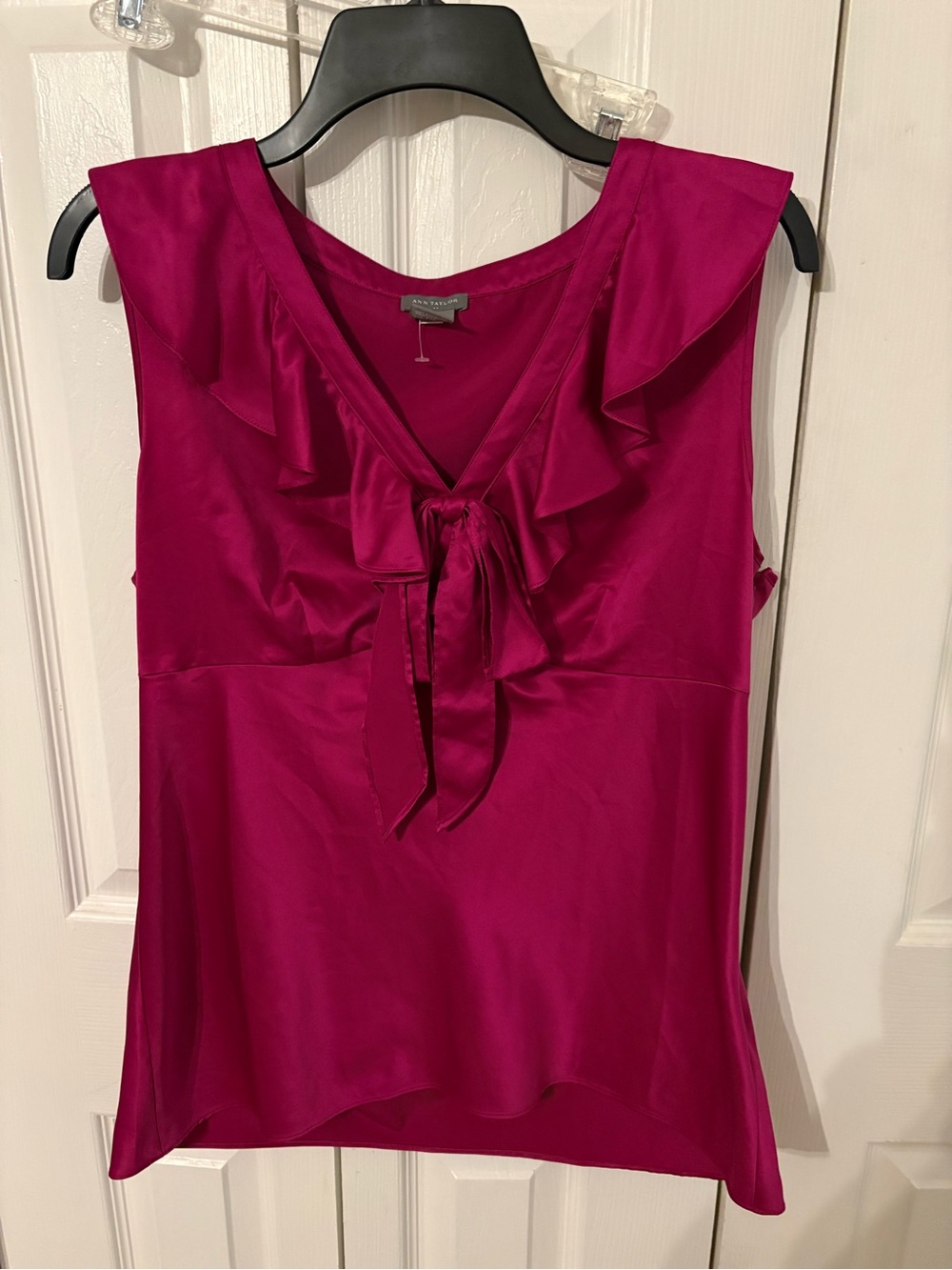 Ann Taylor Fuchsia Tie-Front Ruffle Sleeveless Top